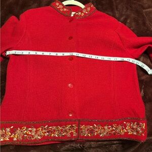 Talbots Red Embroidered Beaded Collar & Hem Jacket